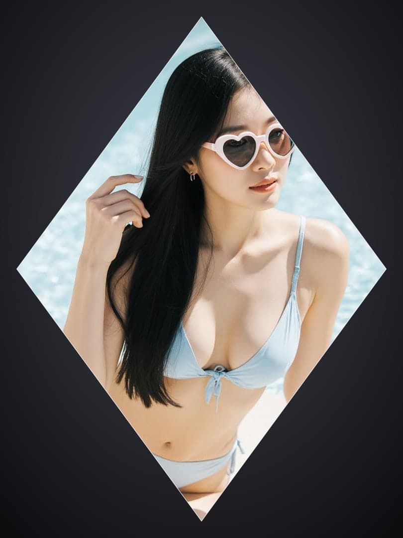 Light blue bikini full body beach pose