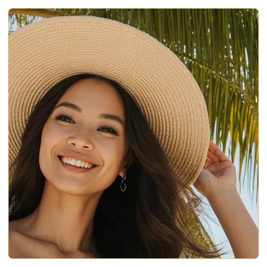 Curvy Asian topless in straw hat