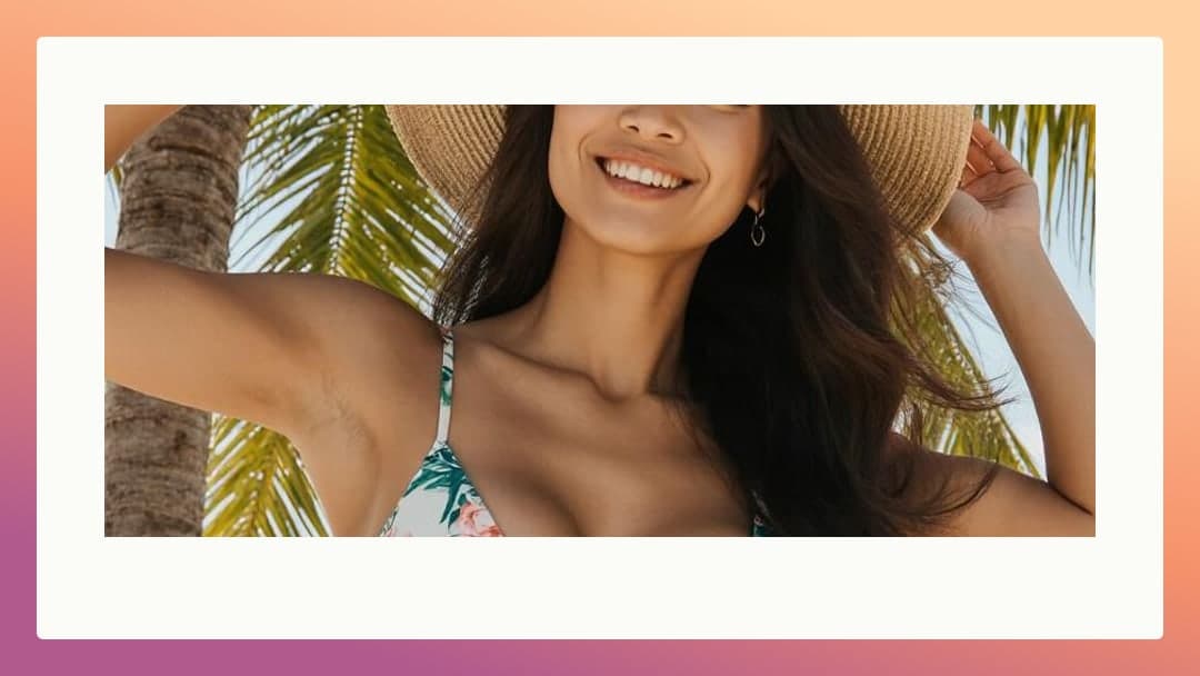 Tropical selfie in straw hat