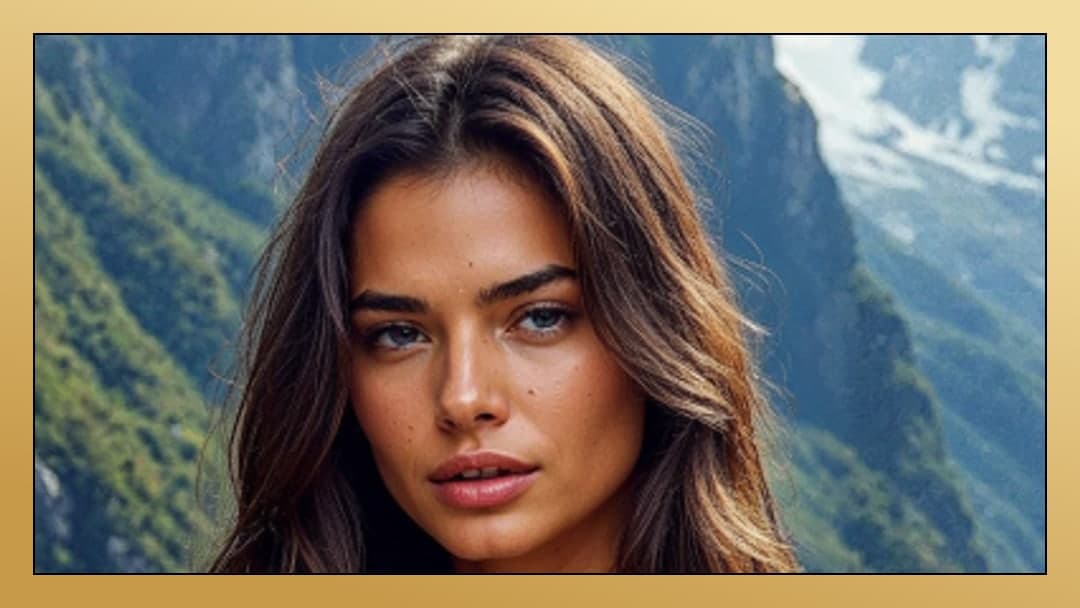 Brunette hazel eyes mountain portrait
