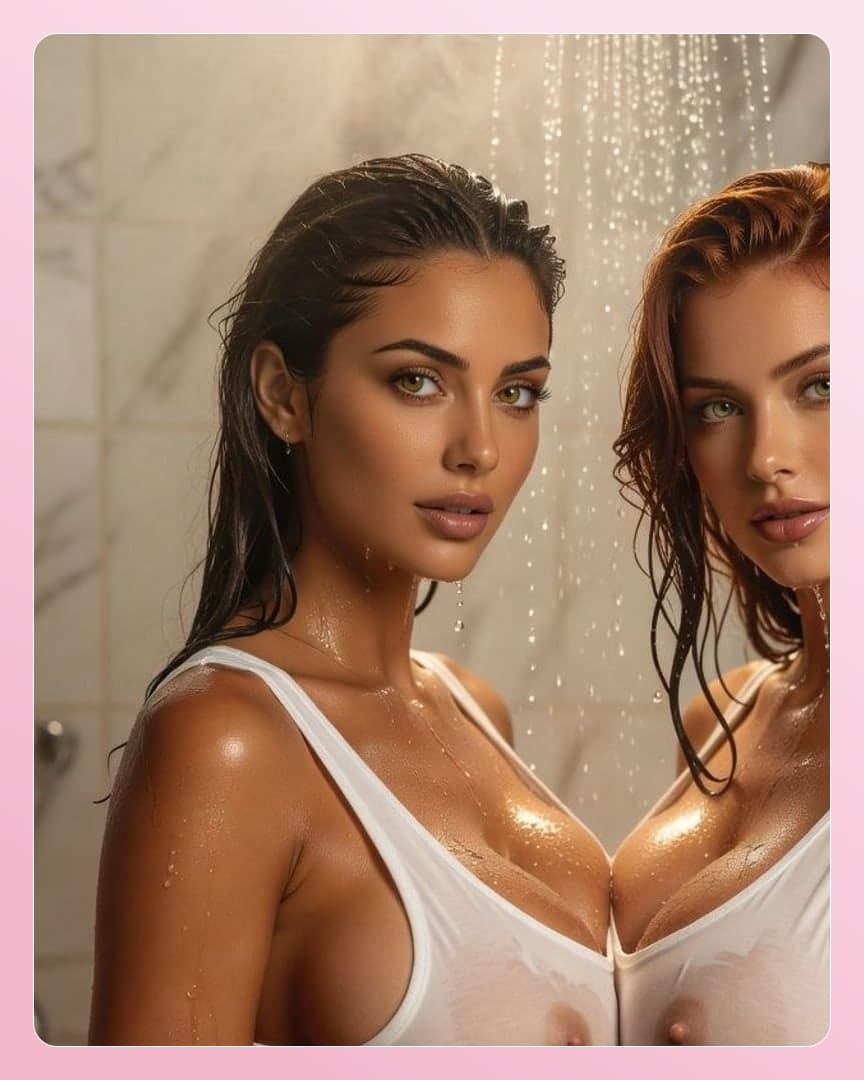 Curvy wet tank tops in shower