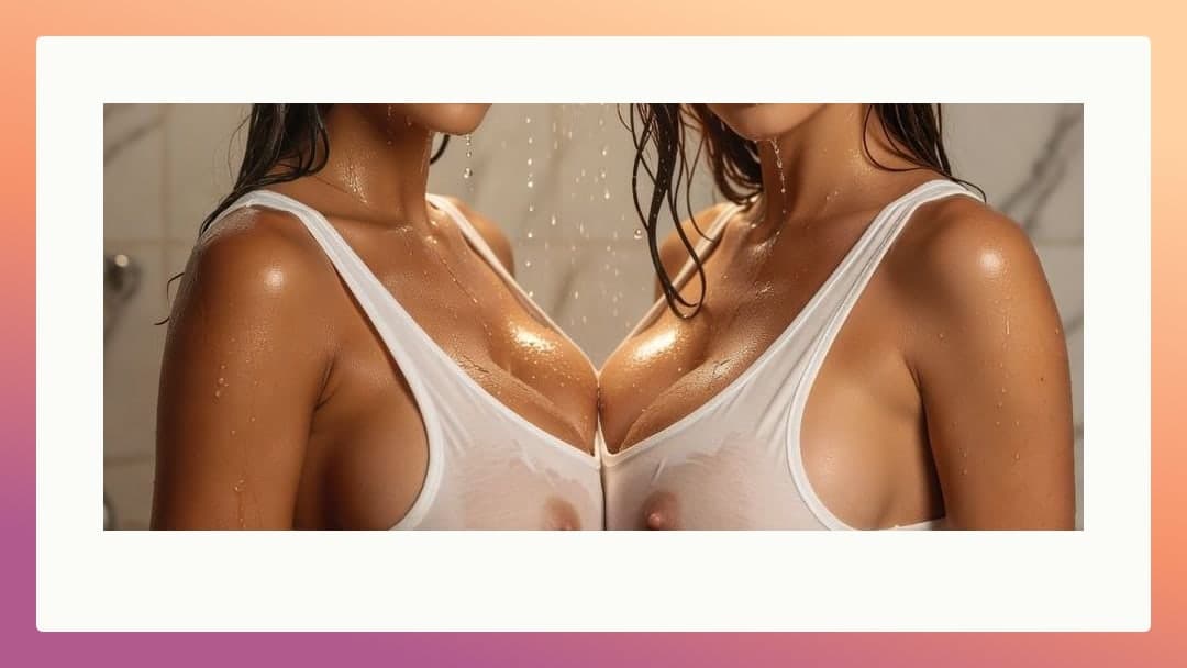 Wet shower tank tops pressed close
