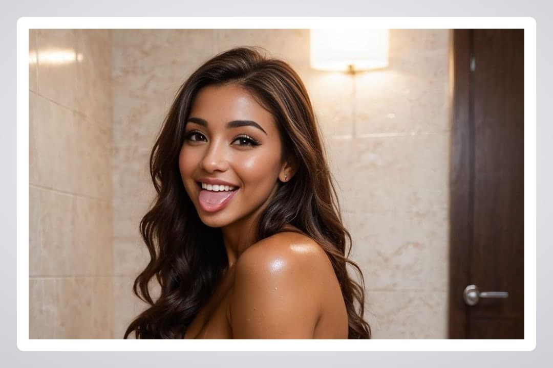 Young latina sticks tongue out topless