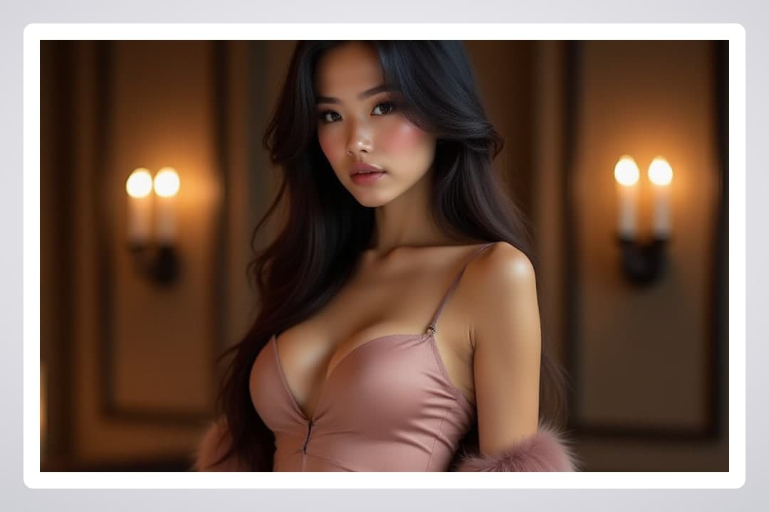 Long raven hair in satin camisole