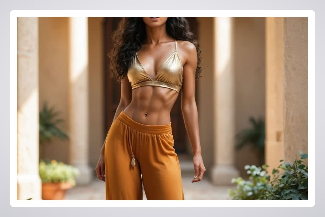 College age dancer in gold bikini top