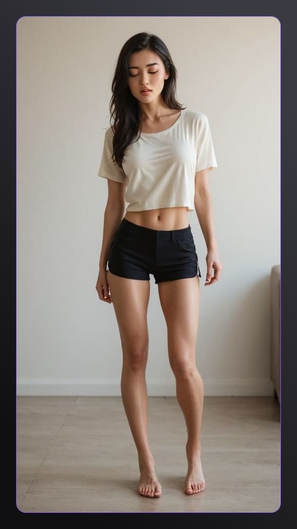 Athletic Asian in crop top pose