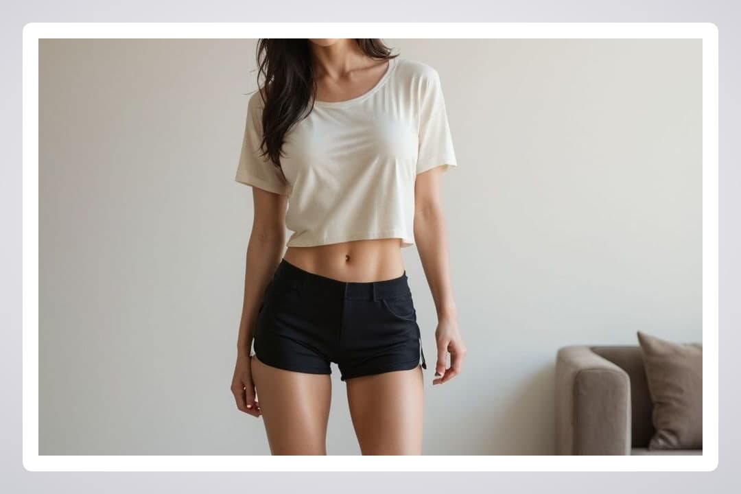White crop top indoor waist shot