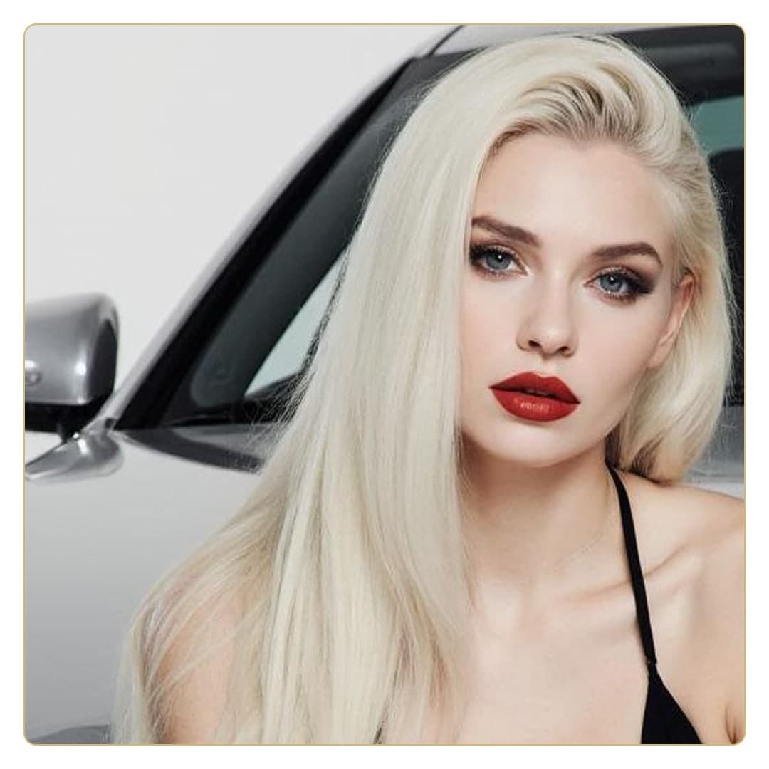 Platinum blonde car window selfie