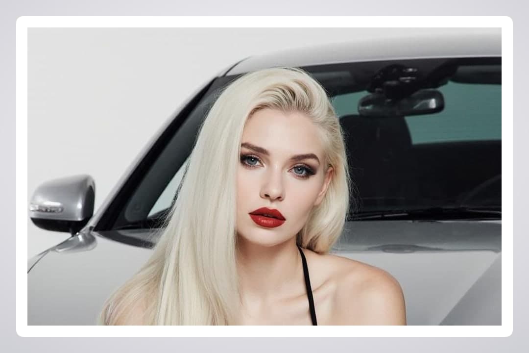 Young adult blonde car model portrait