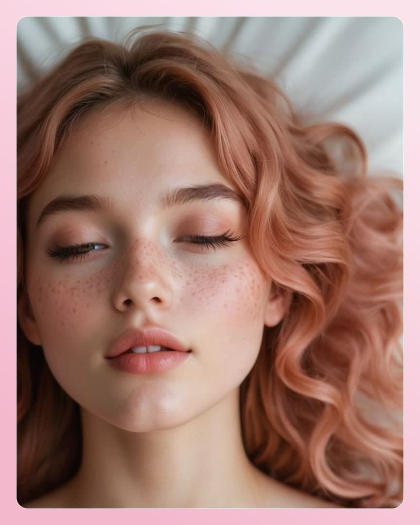 Pink hair close-up with eyes closed