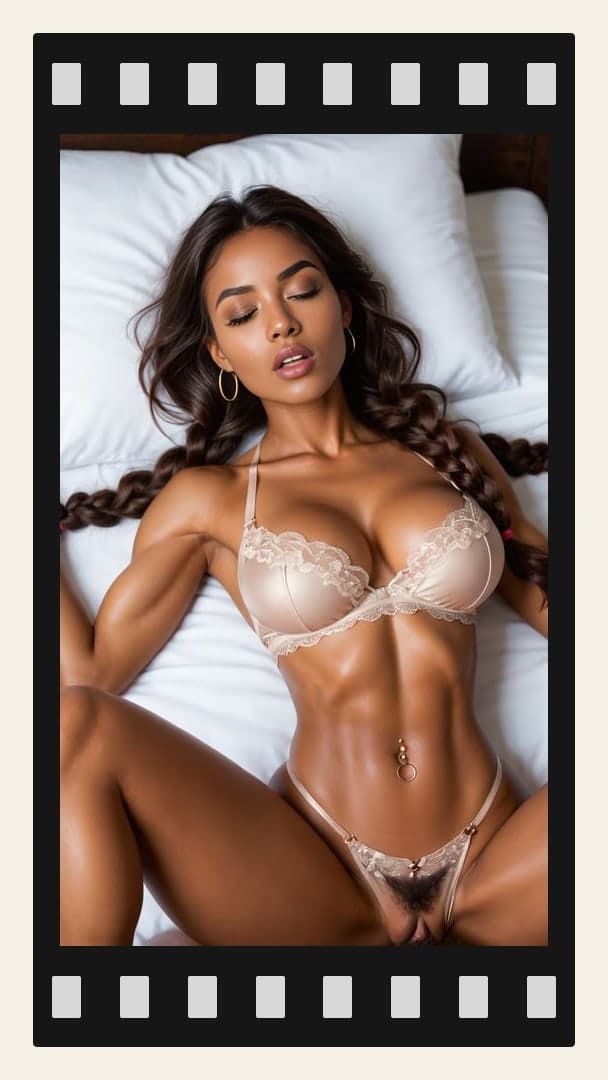Crotchless lace spread on white sheets