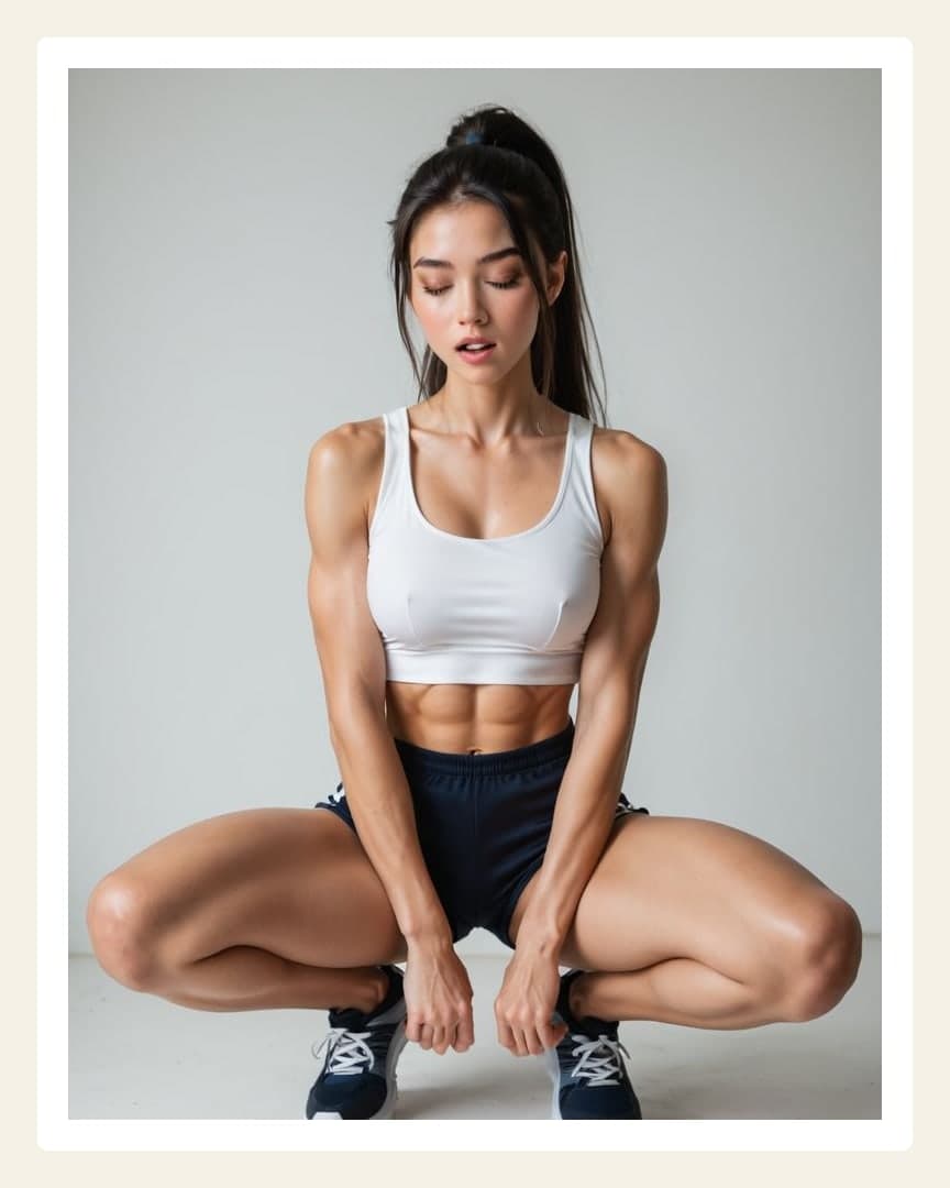 Raven ponytail squat in studio