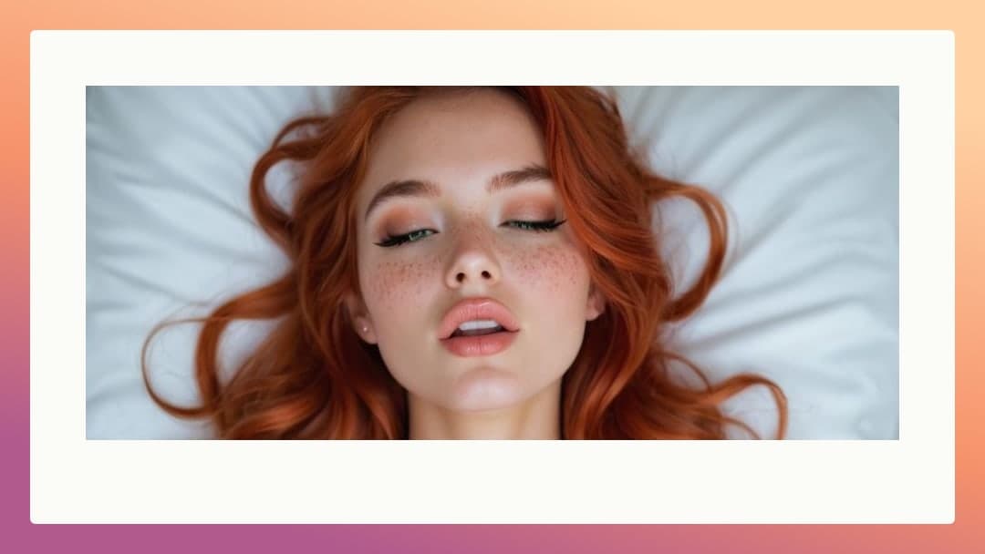 Redhead on white sheets looking up