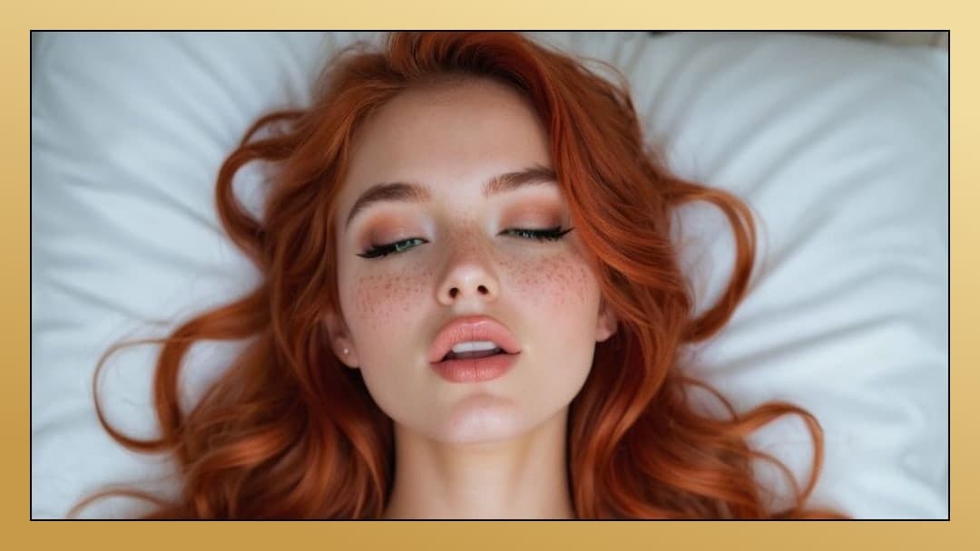Redhead close-up on white sheets