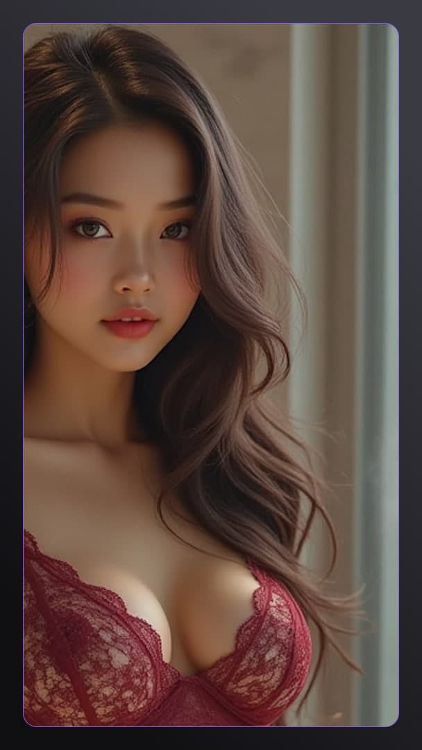 Brunette Asian close-up in red lace