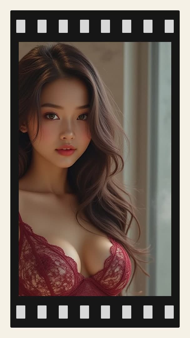 Sheer red lace bra close-up