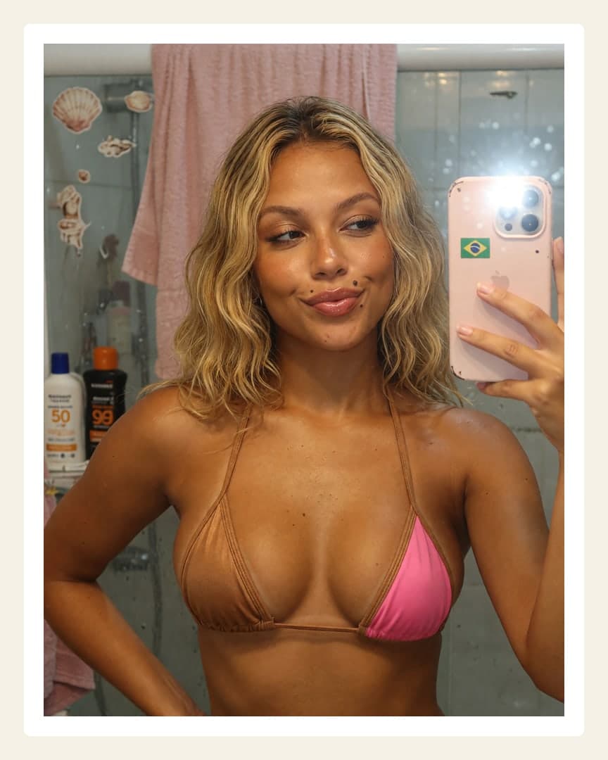 Bikini selfie in tiled shower