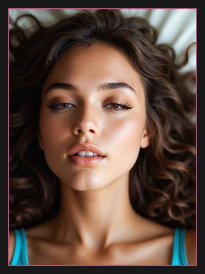 Young adult brunette in turquoise tank