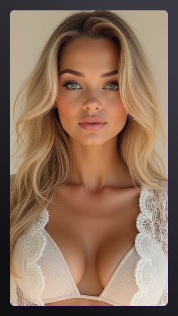 Blue eyed blonde in sheer lace bra