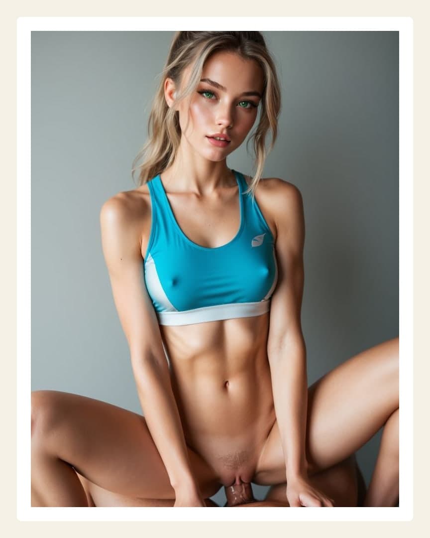 Slim body riding cock in studio