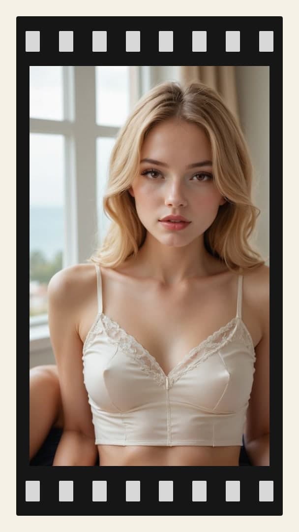 Blonde in satin camisole close-up