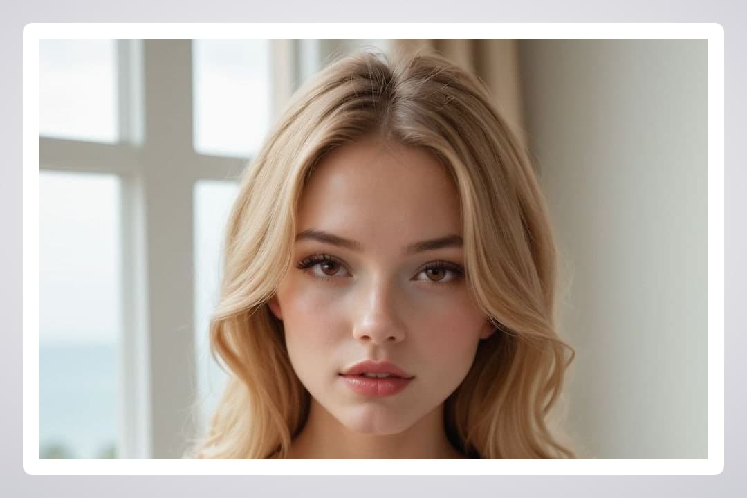 Young adult blonde portrait by window