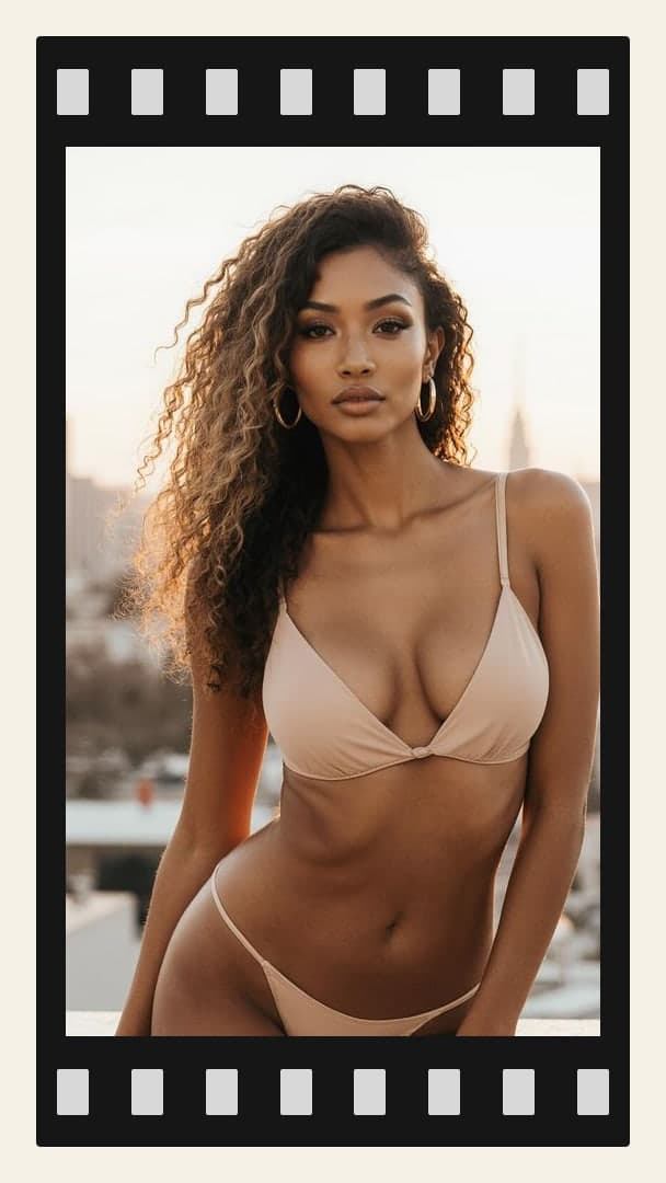 Curvy latina abs in beige bikini