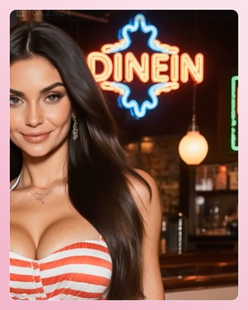 Curvy brunette cleavage neon selfie