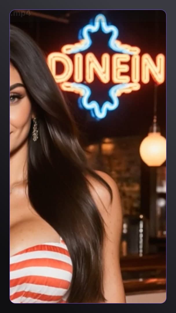Over shoulder neon bar glance