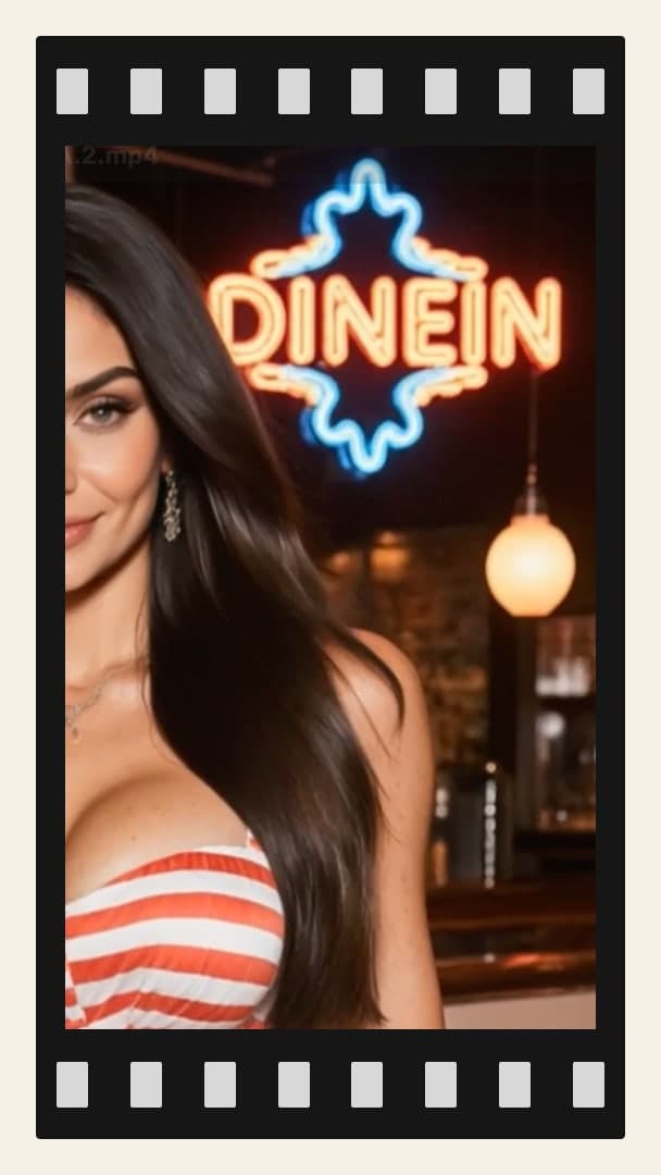 Over shoulder neon bar glance