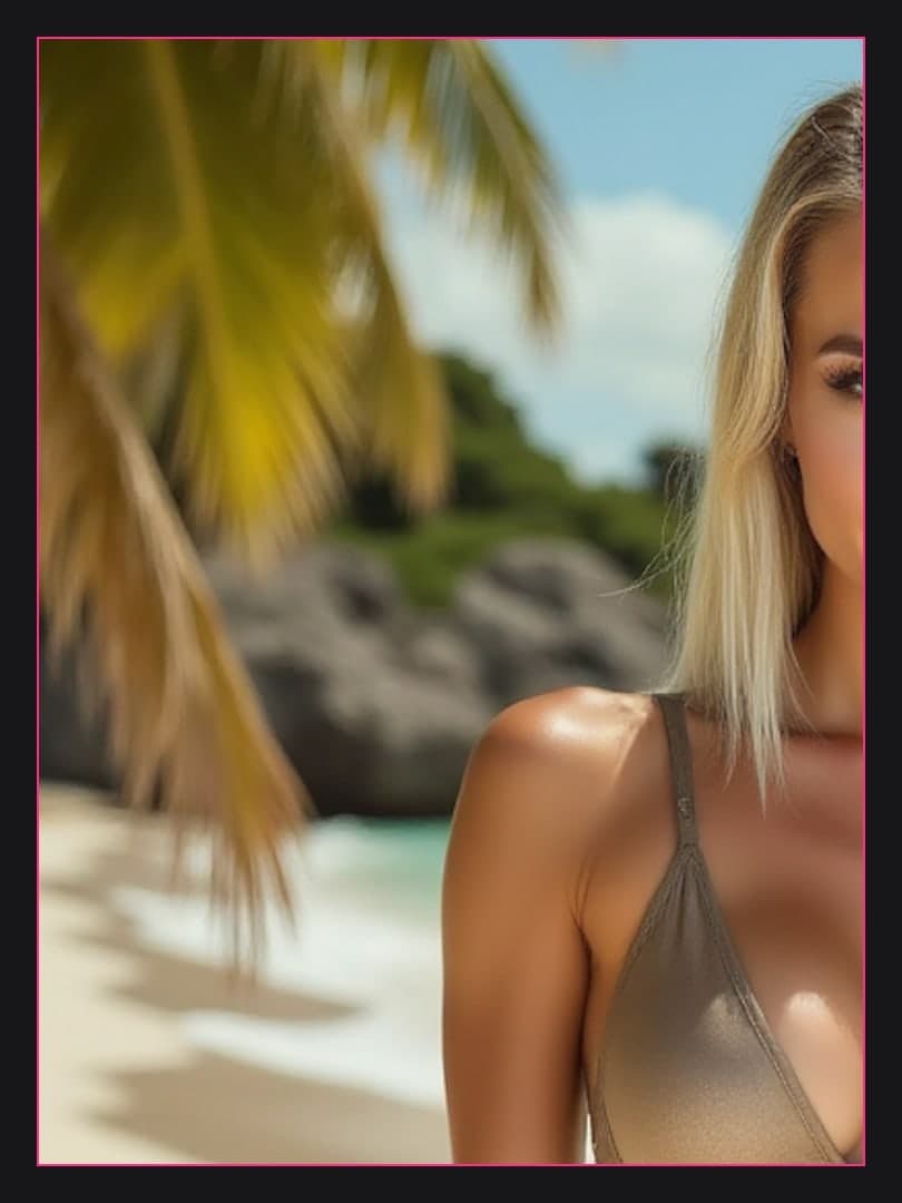 Bronze bikini selfie on tropical beach