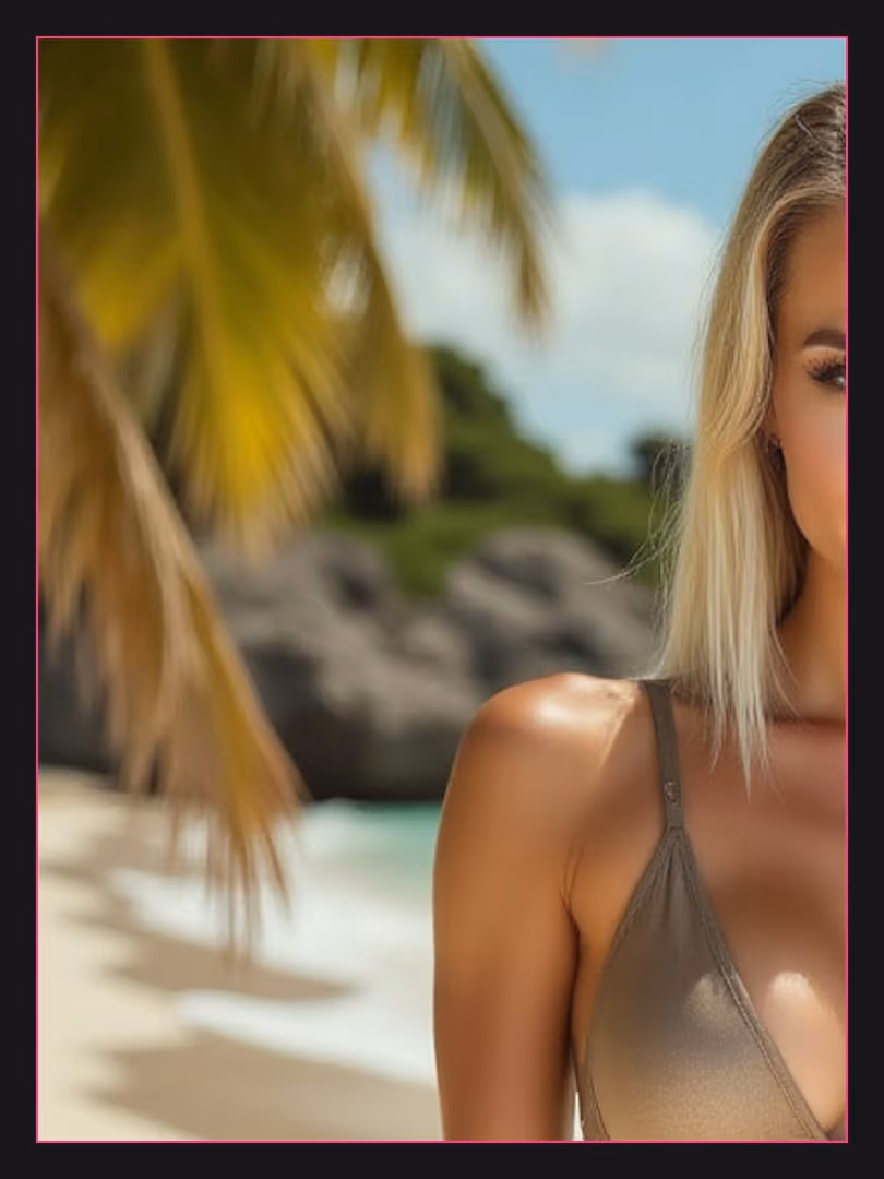 Bronze bikini selfie on tropical beach