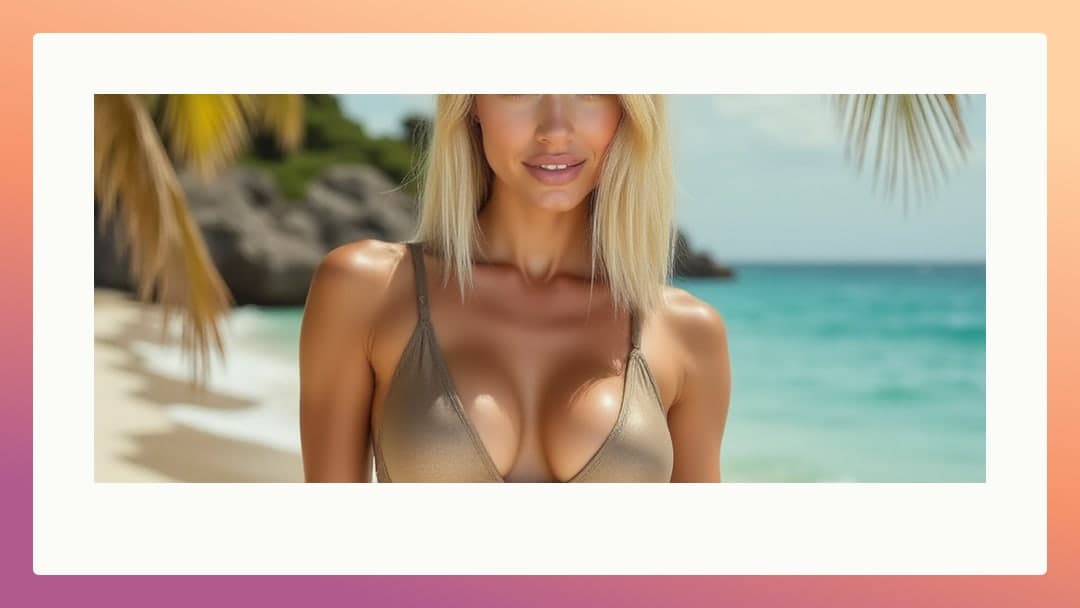 Gold bikini beach cleavage closeup