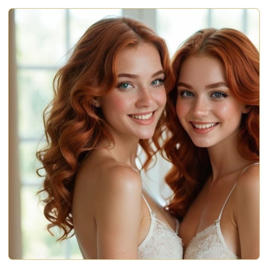 Curvy redheads in white bralettes