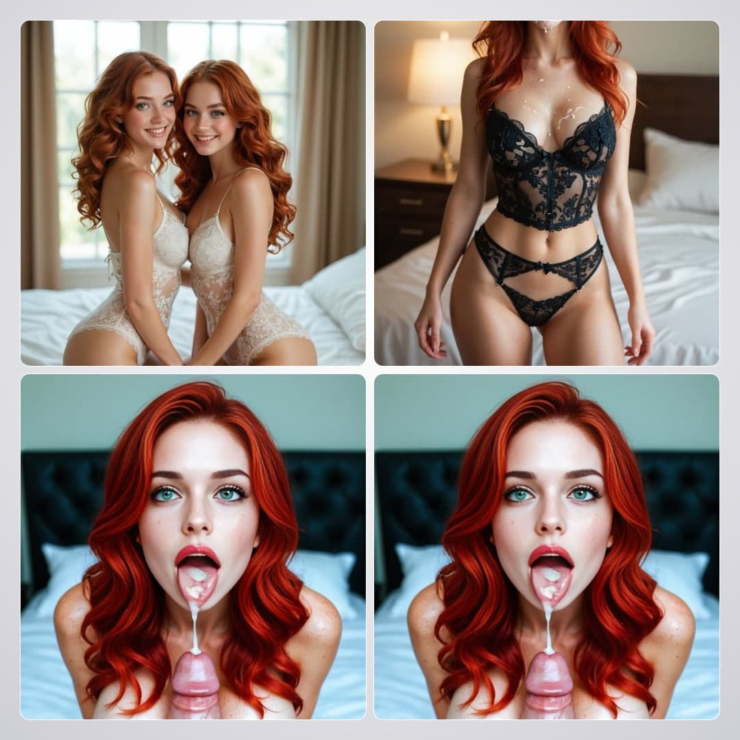Redhead twins cum on tongue POV