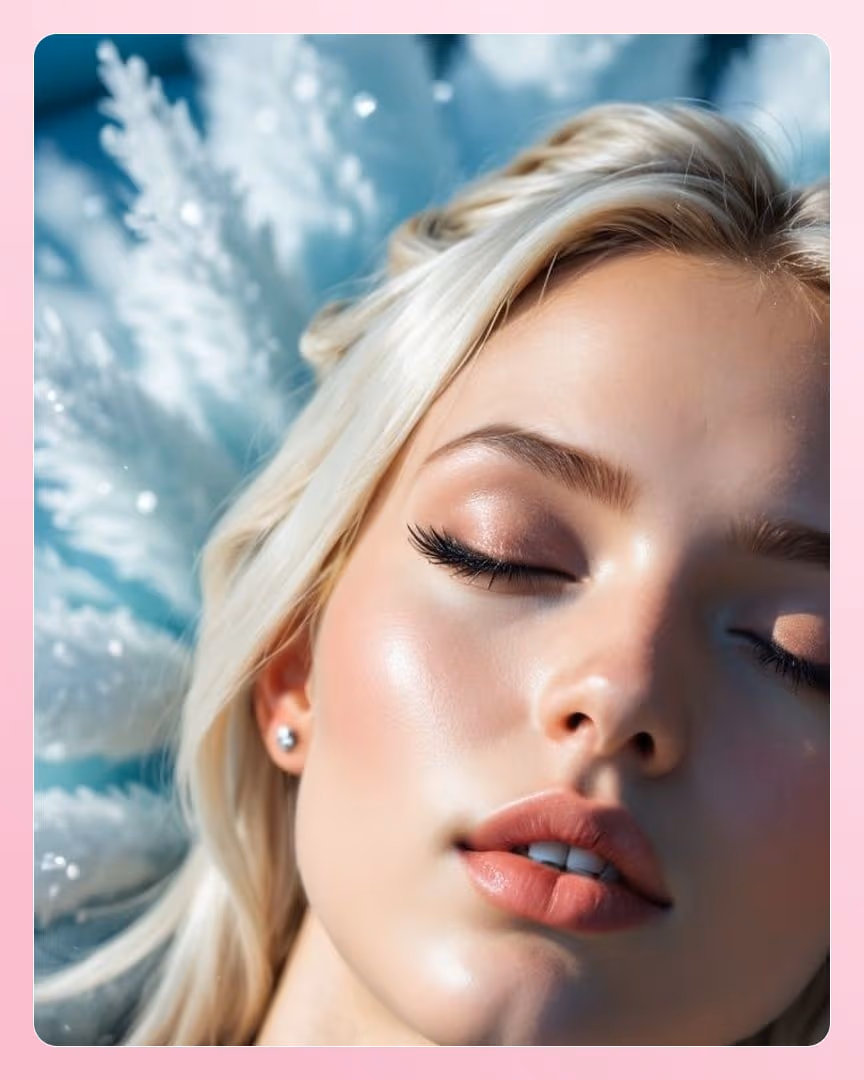 Platinum blonde close-up on icy blue