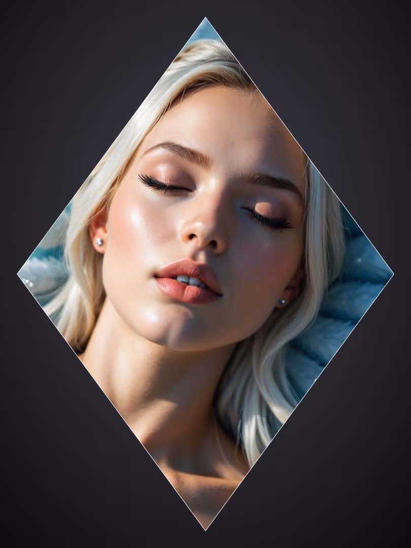 Slim blonde lying on blue fur