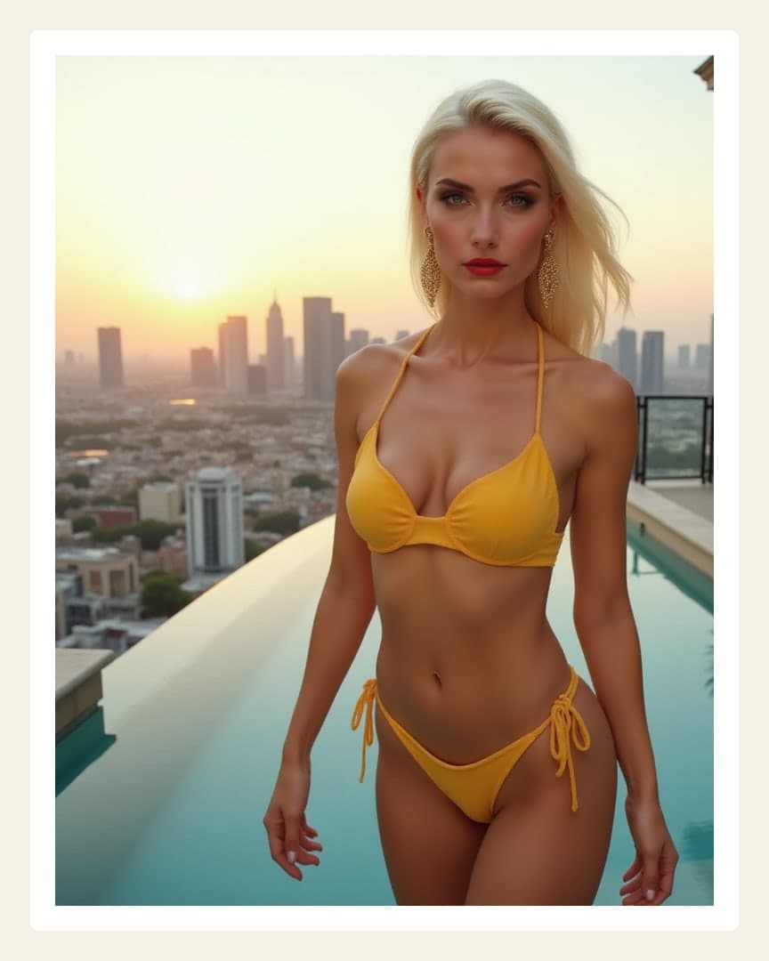 College blonde rooftop bikini sunset