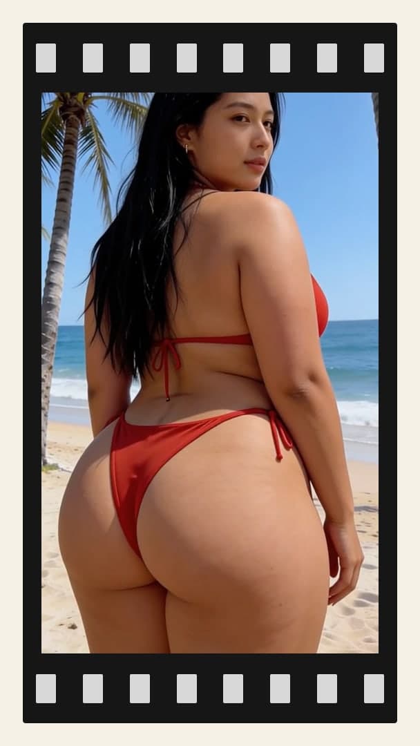 Low rear beach angle red bikini
