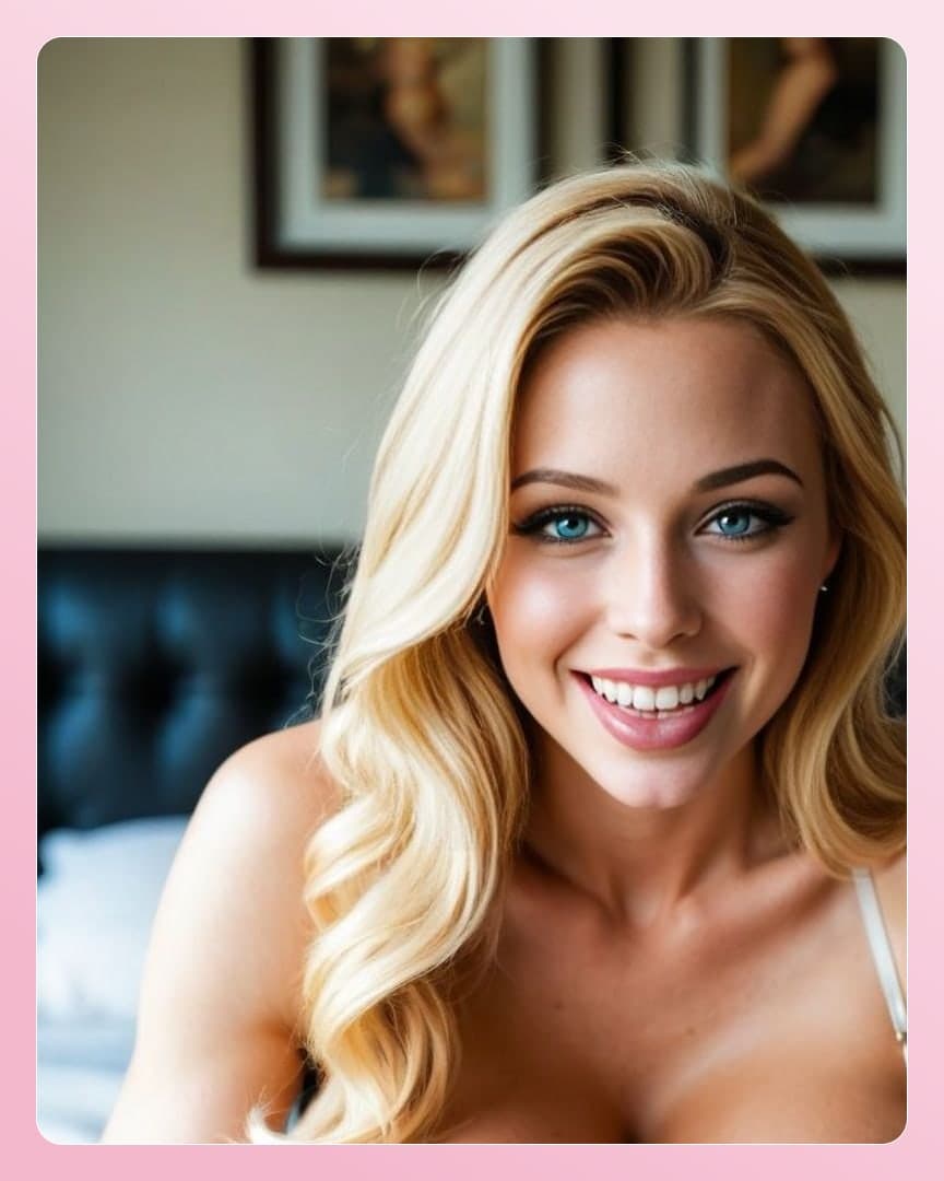 Blonde topless bedroom selfie