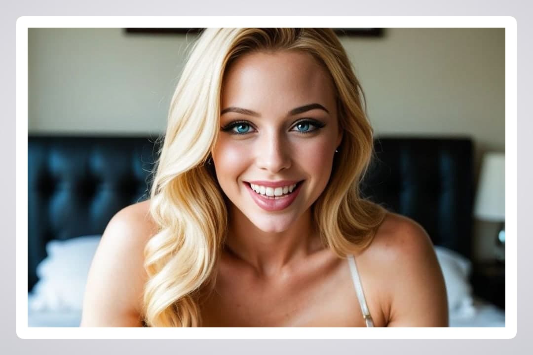 Young adult blonde selfie in bed