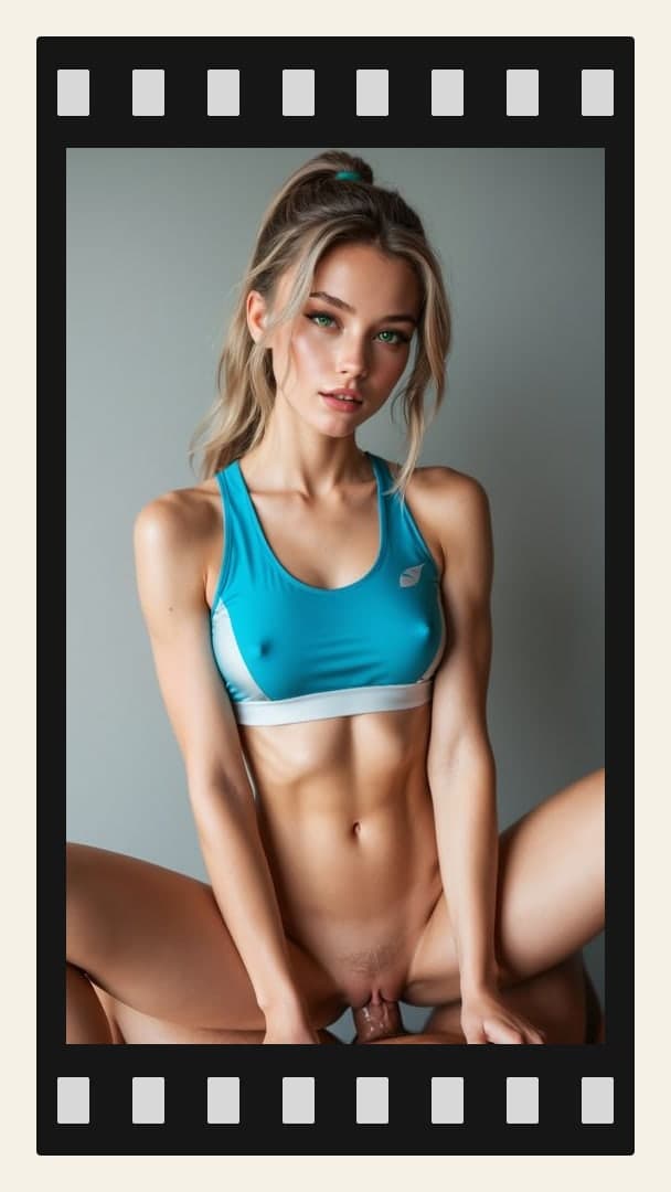 Athletic blonde grips thick cock