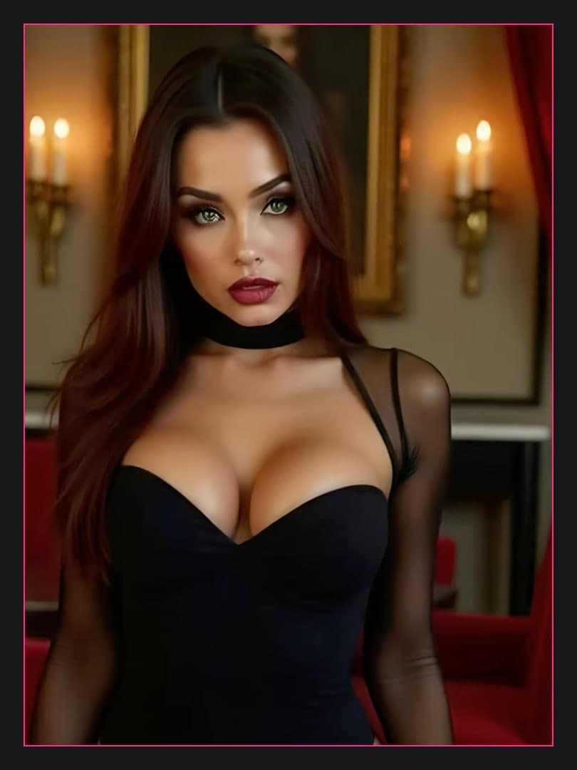 Redhead in black dress portrait