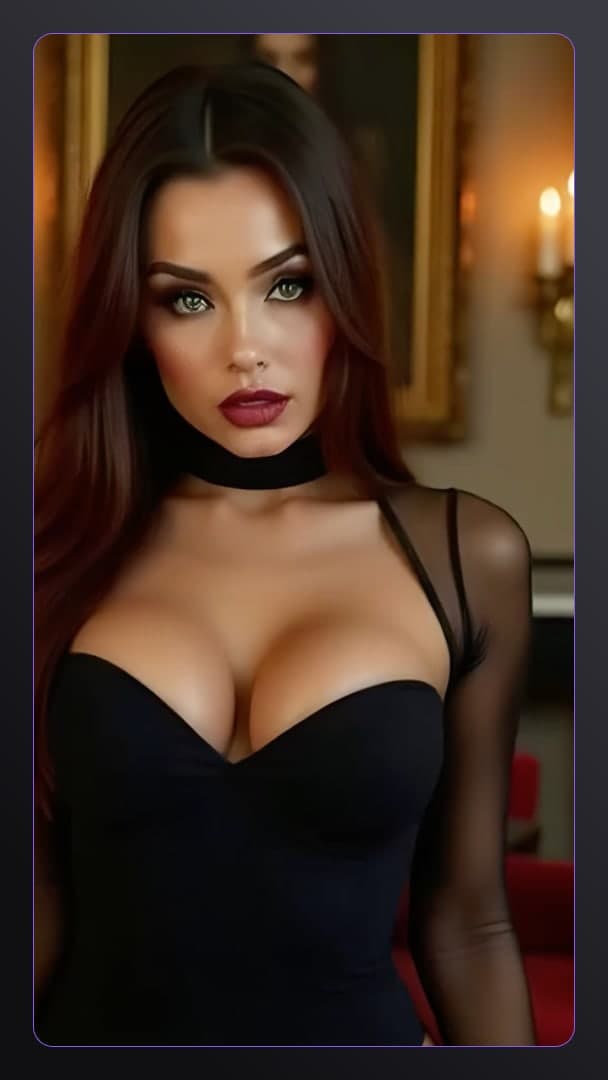Redhead in black dress by candlelight