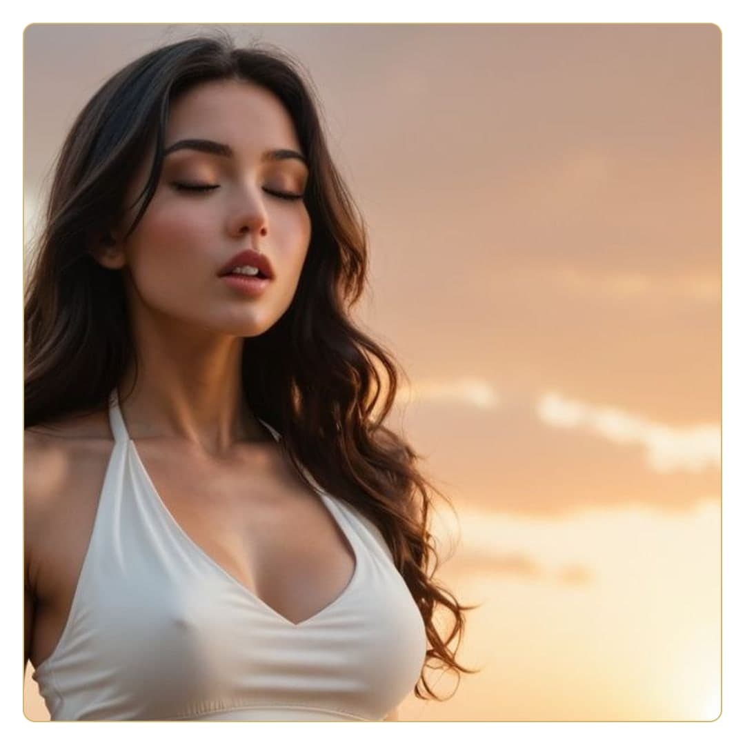 Tanned cleavage in golden hour glow