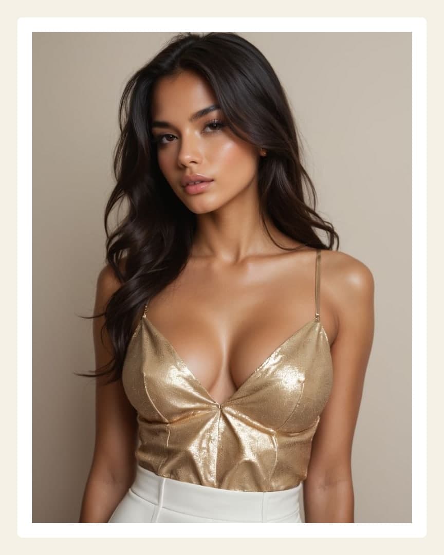 Raven hair gold metallic top