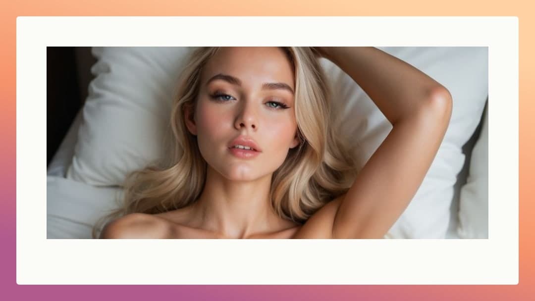 Topless blonde in bed close-up