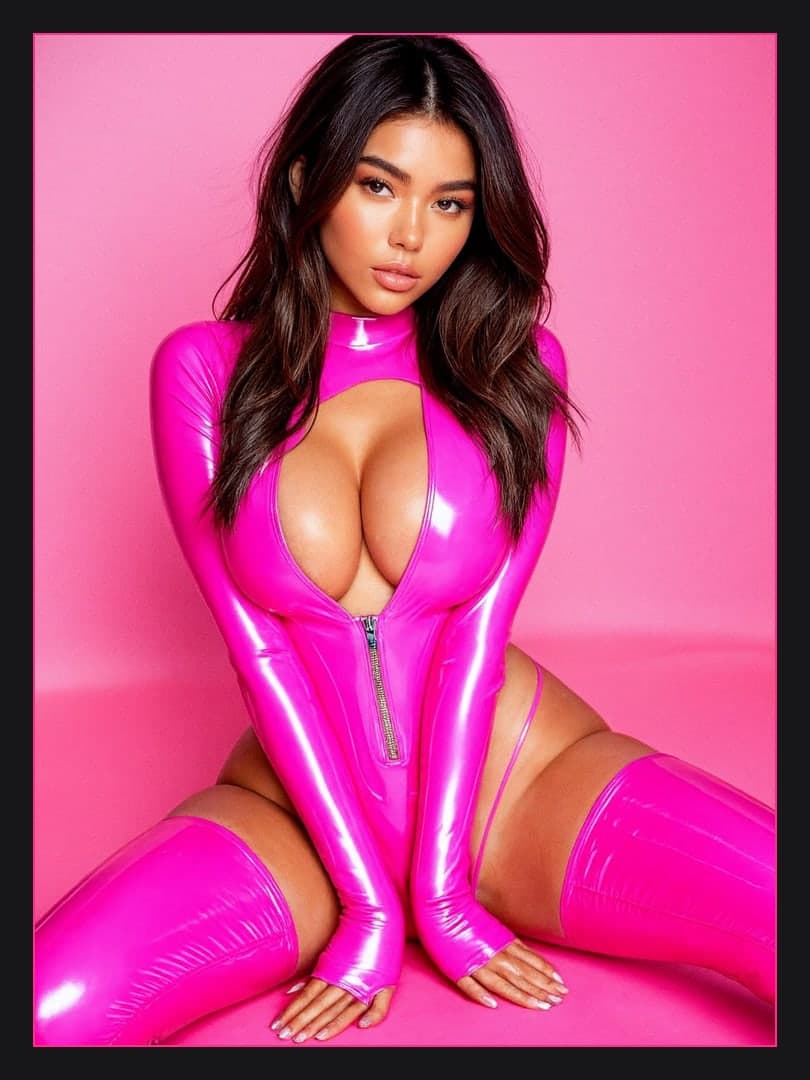 Curvy Latina in hot pink latex