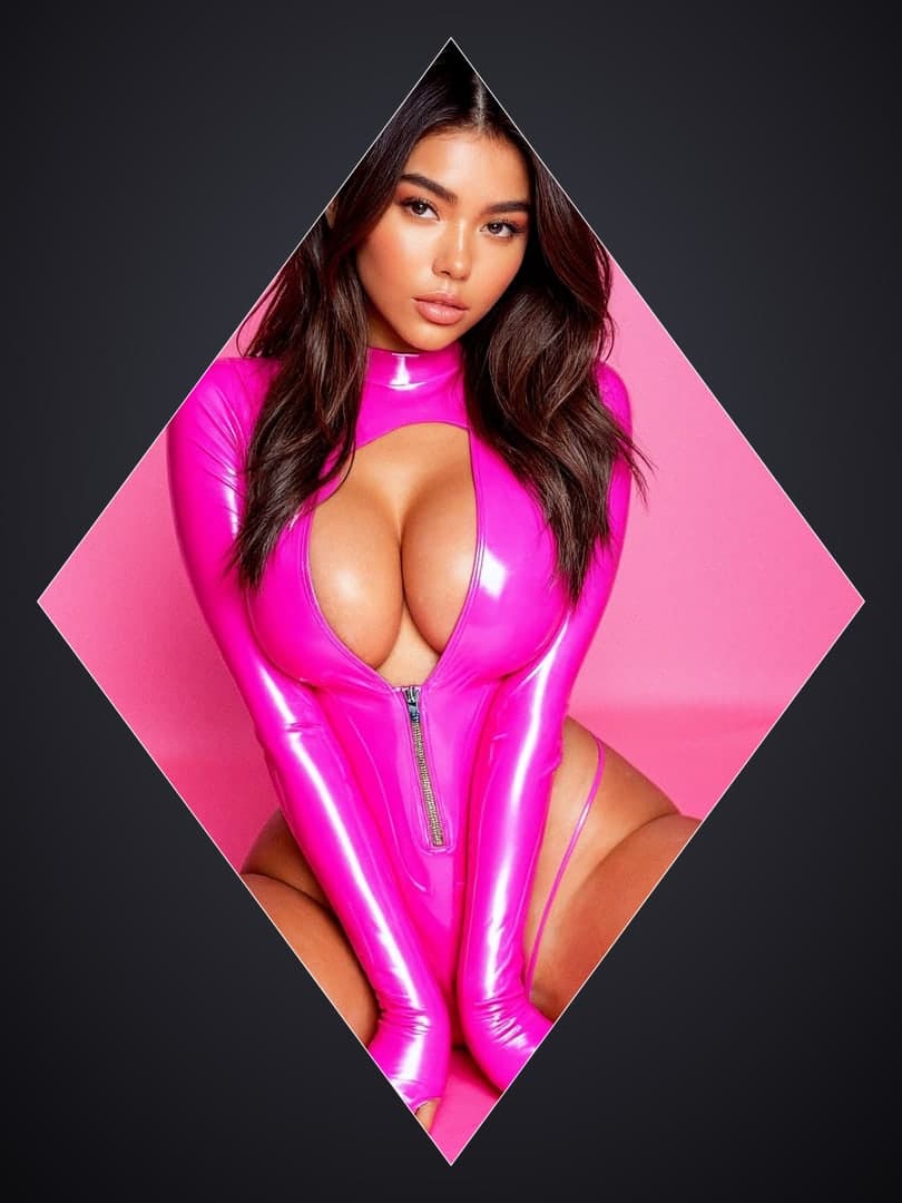 Long brunette waves in pink latex