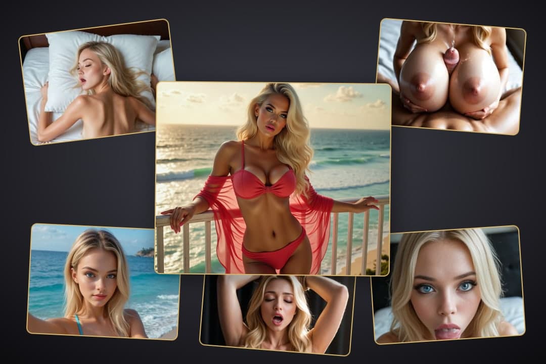 Blonde blue eyes ocean balcony